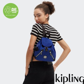 Kipling 質感海軍藍雙拉鍊實用後背包-NEW FUNDAMENTAL S