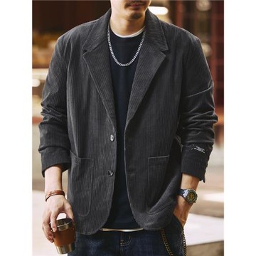 (免運)格藍鹿復古燈芯絨西裝外套男秋冬季潮牌休閑通勤英倫紳士商務西服