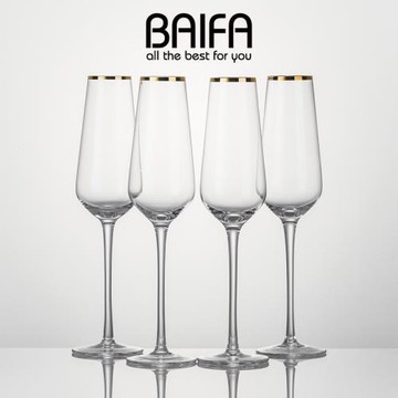 歐式無鉛水晶金邊香檳杯套裝 高腳杯雞尾酒杯氣泡酒杯家用4支盒裝