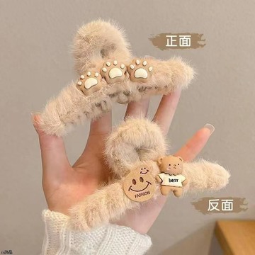 臺灣/✨鯊魚夾 髮夾秋冬卡通毛絨抓夾大號鯊魚夾後腦勺髮卡夾子盤頭髮毛毛絨髮夾