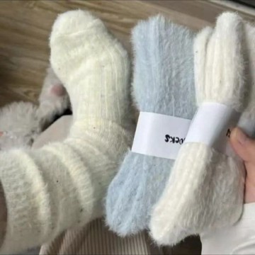 水貂絨襪子女秋冬保暖加絨加厚百搭毛茸茸ins風堆堆女襪時尚森係