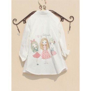 襯衫2025新品春裝中大兒童棉襯衣白色女孩卡通數碼印花襯衫親子裝