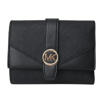 MICHAEL KORS- 金圓MK 防刮皮革暗釦三折零錢袋短夾(黑色)