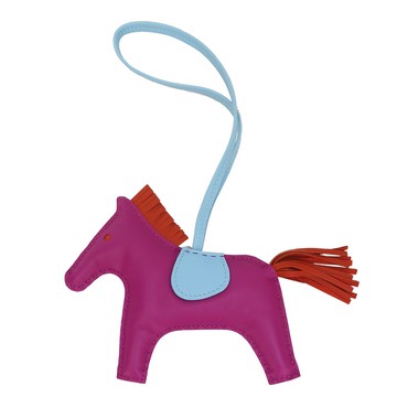 Hermes  愛馬仕  小羊皮手工馬兒吊飾(小/紫玫瑰x橘色)_廠商直送