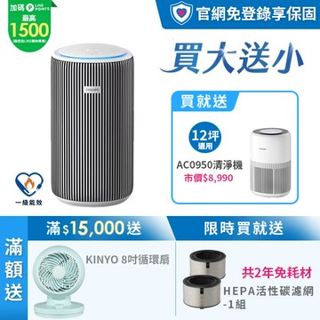 ★限定買大送小 再送濾網★飛利浦抗敏奈米級空氣清淨機(AC3220/80)-適用24坪