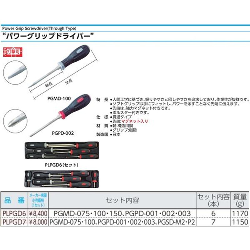 トネ(TONE) パワーグリップドライバーセット PLPGD6 内容6点-