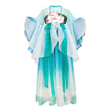 曹縣漢服女童2025春秋新款古風短袖古裝齊胸連衣裙中國演出服公主 z7302