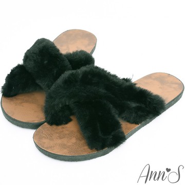 Ann’S 品牌訂製極致柔軟小名媛毛毛拖鞋-黑色