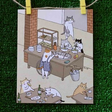 3貓小舖貓咪插畫明信片(畫家:貓小姐) – 來碗擔仔麵