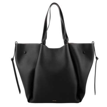 Polene -Le Cabas 前抓皺設計皮革內麂皮手提/肩背托特包(黑)大