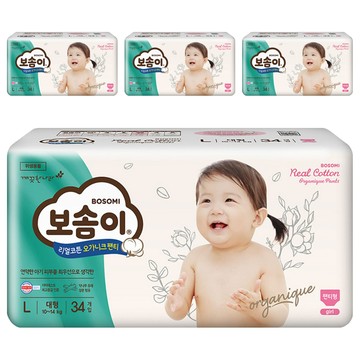 BOSOMI Real Cotton褲型尿布 女童 10~14kg  L  136片