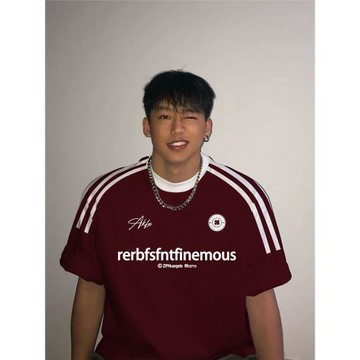 HIP潮牌美式三杠條紋短袖t恤男夏季新款設計感百搭寬松重磅上衣