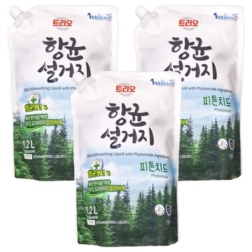 Trio 廚房洗碗精補充包，含芬多精成分，清除食物味道，清新潔淨  1.2L  3包