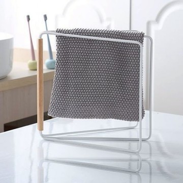 Homely Zakka 日式簡約鐵藝木質摺疊抹布架/毛巾架
