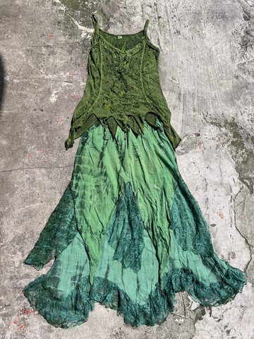 喜迎瑤 尼泊爾 植物染 刺繡背心 蕾絲拼接裙 長裙 民族風 嬉皮