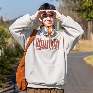 PD大人加絨加厚帽衫冬季重磅印花上衣服打底男生少年感連帽衛衣男