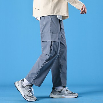 2022夏季ins高街潮牌口袋工裝褲男士寬松直筒闊腿薄款九分休閑褲