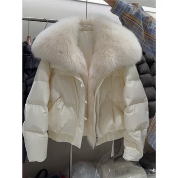 短款大毛領羽絨服女2025冬季新款小個子韓系高級感白鴨絨保暖外套