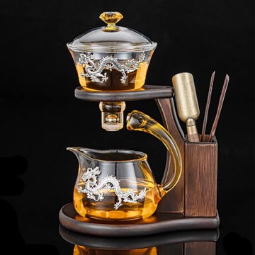 鑲龍玻璃懶人自動茶具套裝家用磁吸茶壺泡茶神器中式功夫茶杯高端