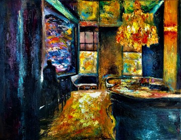 手工油畫 調色畫刀手工創作 等待 免運  掛畫壁畫 裝飾畫 療癒畫