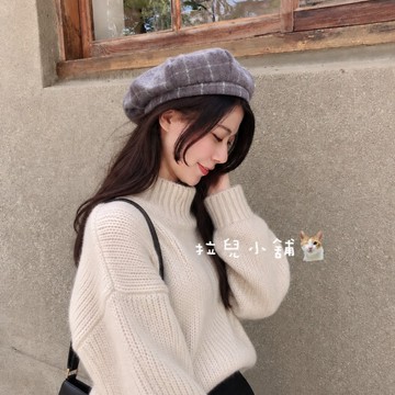 「拉兒小舖」台灣現貨 韓妞款 文藝 英倫 格子貝蕾帽貝雷帽  文青畫家帽 南瓜帽 毛呢貝蕾帽 小頭圍