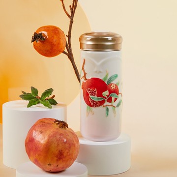 乾唐軒活瓷 | 石榴喜果隨身杯 / 大 / 雙層 / 彩釉 / 漸層白粉紅