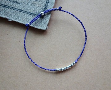 點點/ 巴西蠟線 /純銀 / 編織手鍊 / 925 silver bracelet / 腳鍊