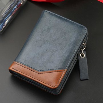 新款PU皮革多功能拉鏈短款男士錢包rfid美金皮夾卡片零錢包拼色