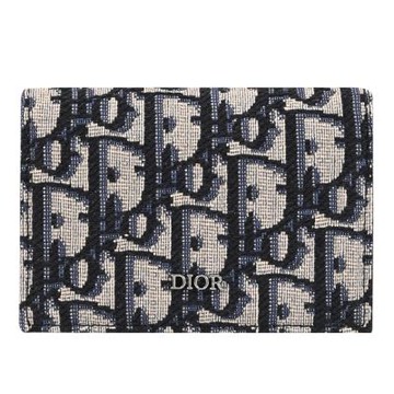 Christian Dior Oblique 經典緹花帆布磁釦式卡包(深藍)