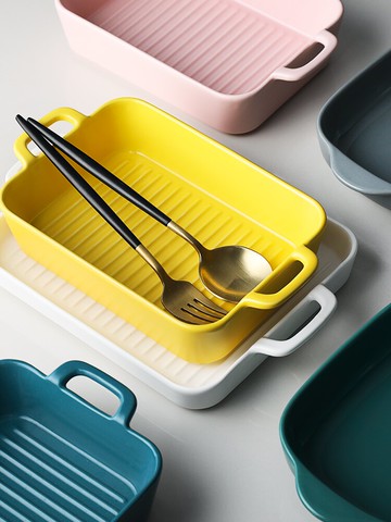 半房陶瓷雙耳烤盤子烤箱微波爐專用網紅餐具芝士焗飯家用烘焙餐碗