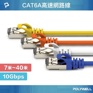 POLYWELL CAT6A 高速網路線 7米~40米 10Gbps 網路線 RJ45 福祿克認證 寶利威爾 台灣現貨