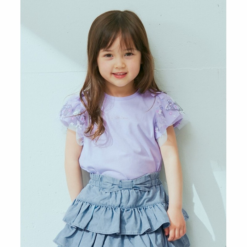 オンワード】 any FAM KIDS>トップス 袖レース 半袖Tシャツ サックス  