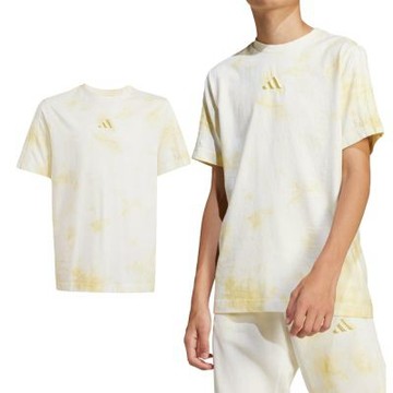 Adidasj Allszn W T 大童 白黃色 亞規 寬鬆 滿版印花 舒適 運動 休閒 短袖 JC7639