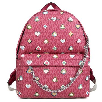 MICHAEL KORS Slater 中款 銀字防刮印花Logo鏈帶妝點雙肩後背包(莓紅色/中)