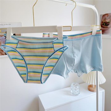 多巴胺夏季彩虹條紋情侶內褲一男一女情侶款字母腰邊透氣平角褲