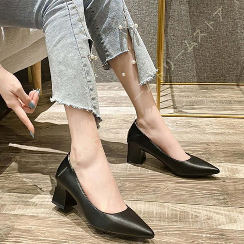 ポインテッドトゥ パンプス 痛くない 結婚式 黒 5センチ チャンキーヒール 通勤 仕事 ビジネス オフィス 太ヒール ハイヒール スムース調 走れる 脱げない 通販 Lineポイント最大0 5 Get Lineショッピング