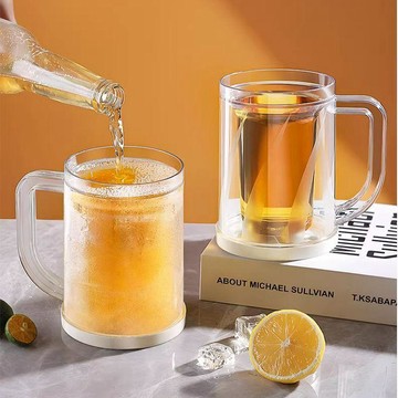 26年 網紅冰鎮杯雙層夾層啤酒扎家用飲料杯扎啤冰鎮冷凍製冷雙層飲料裝水杯子 喝水神器 夏季冷飲 冰凍杯 飲料提架 冰球杯