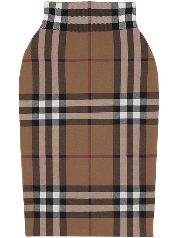 Burberry - Vintage Check jacquard midi skirt - women - Cotton/Polyester/Polyamide/Mulberry Silk/Elastane - L - Brown