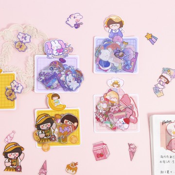 🍋檸檬青🍋清倉現貨超可愛多彩日常系列4款40張入手繪卡通PVC防水貼紙手帳裝飾素材