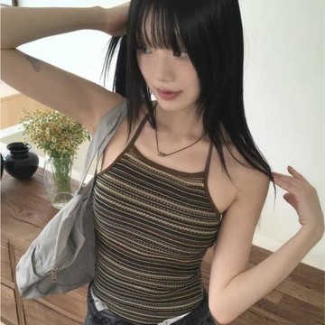 韓國ins小香風復古條紋修身顯瘦小胸簡約露背連體游泳衣女泳裝