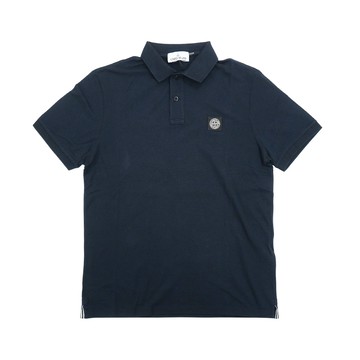 Stone Island 十字品牌黑標男生短袖Polo上衣(海軍藍)