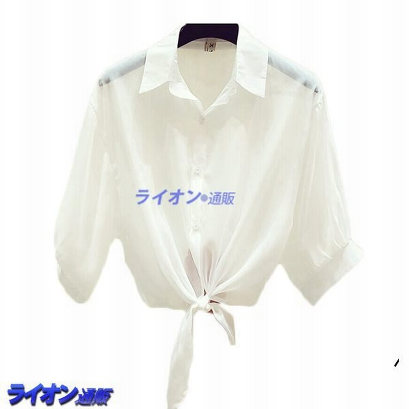 シースルー シャツカーディガン シアー 日焼け止め服 半袖 レディース 開襟シャツ トップス リボン 前結び 襟付き ドルマンスリーブ 通販  LINEポイント最大0.5%GET LINEショッピング
