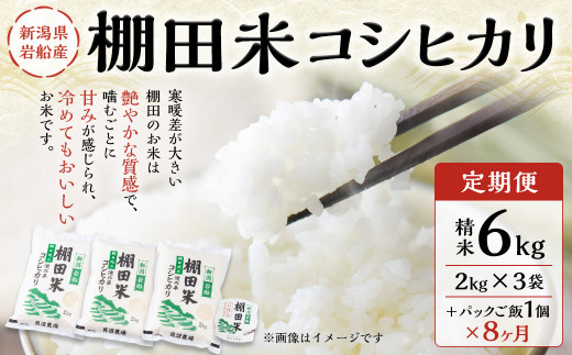 新潟県岩船産 棚田米コシヒカリ 6kg（2kg×3袋） パックごはん(150g×1個)×8ヶ月 1067009