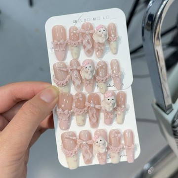 💗Yuki Nail💗夏季網紅款純手工穿戴甲兔子法式美甲ins可愛風穿戴甲