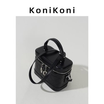 KoniKoni真皮小眾水桶包女2025新款高級感手提盒子包超火斜挎小包