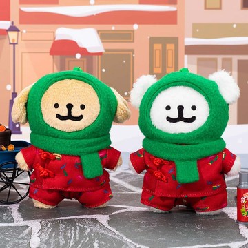 【Fubees】Maltese線條小狗 毛絨掛件( 花棉襖款)