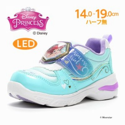 春新作 送料無料 ディズニー プリンセス アリエル 子供靴 光る キッズ スニーカー DN C1309 ミント Disney princess 2E 抗菌防臭 LED搭載
