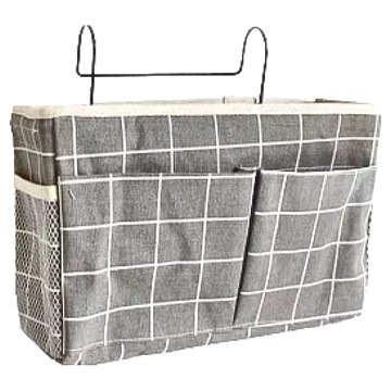 床邊掛式收納袋 灰格子 (30*19*10cm/掛寬4.5cm) 帆布棉麻鐵  1個