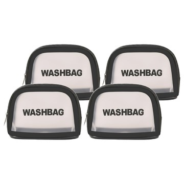 FANCY LIFE 透明化妝包 黑色 4個 - 時尚簡約 防水耐用 多功能收納