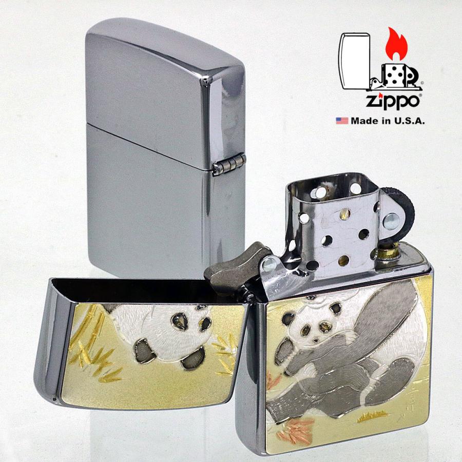 ZIPPO 電鋳板 親子パンダ